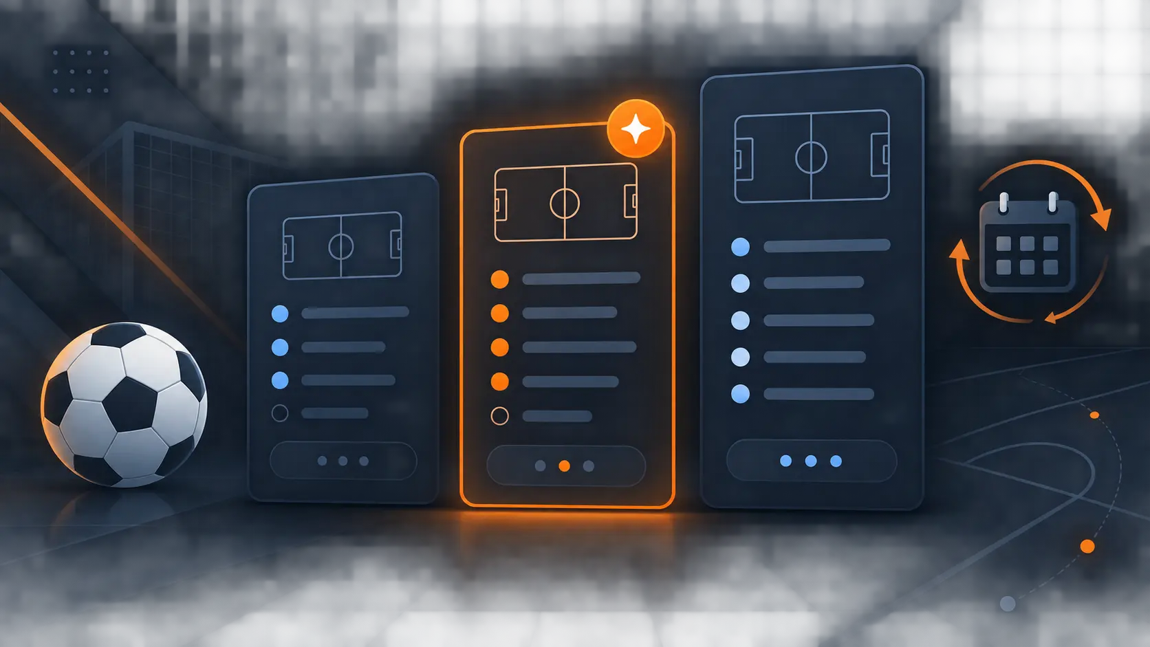 Illustration comparing football API pricing tiers: credits, monthly subscription, and unlimited